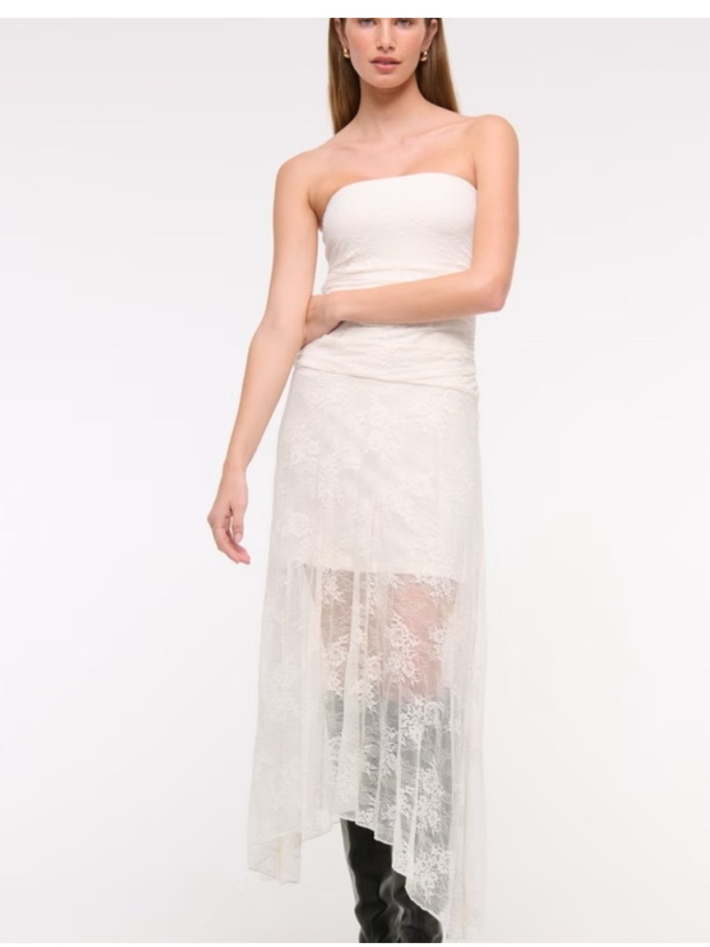 Abercrombie & Fitch Strapless White Lace Asymmetric Skirt
